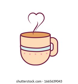 Coffee mug line and fill style icon design of time drink breakfast beverage shop morning store aroma and caffeine theme Vector illustration