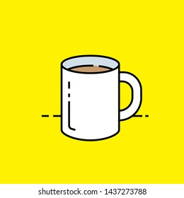 Coffee mug line icon. Espresso hot drink cup symbol isolated on yellow background. Vector illustration.