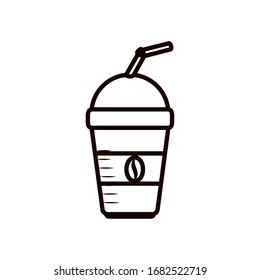 Coffee mug line style icon design of time drink breakfast beverage shop morning store aroma and caffeine theme Vector illustration