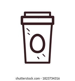 Coffee mug line style icon design of time drink breakfast beverage shop morning store aroma and caffeine theme Vector illustration