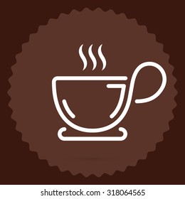 Coffee mug logo design template with brown background. Icon of thick curved lines. Creative design emblem for restaurant, cafe, menu, poster and flyer.