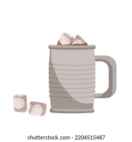 Coffee mug with marshmallows. Sweet coffee drink with additives. Vector