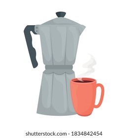 coffee mug and moka pot design of drink caffeine breakfast and beverage theme Vector illustration