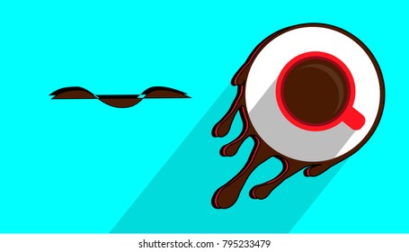 
coffee mug in motion with drops on a bright blue background