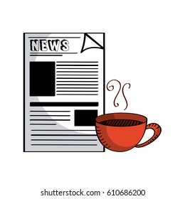 coffee mug and newspaper icon over white background. vector illsutration