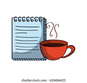 coffee mug and notepad icon over white background. colorful design. vector illustration