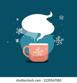 Coffee mug on decorative winter background