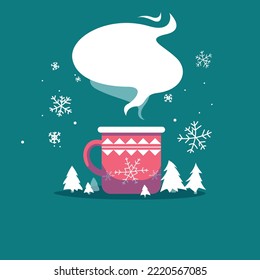 Coffee mug on decorative winter background