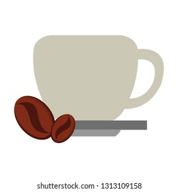 Coffee mug on dish with beans