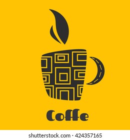 Coffee mug on a yellow background can be a great logo for your restaurant. Flat vector illustration