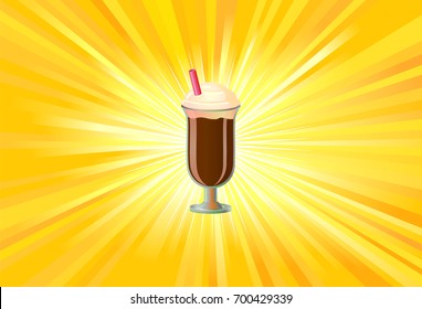 Coffee mug on yellow light rays background vector