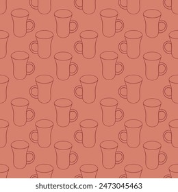 Coffee mug outline seamless pattern design