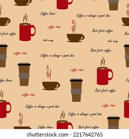 Coffee Mug Pattern. Seamless Pattern For Shop.