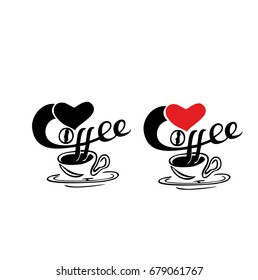Coffee mug with the red heart. Vector illustration.