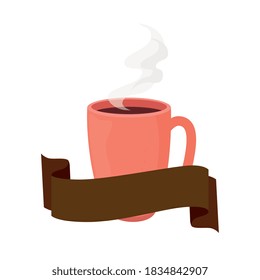 coffee mug with ribbon design of drink caffeine breakfast and beverage theme Vector illustration
