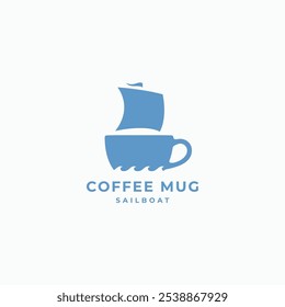 Coffee mug with sailboat simple logo vector icon illustration