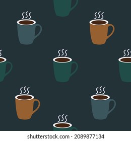 coffee mug seamless pattern with navy background