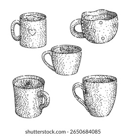coffee mug set hand drawn. travel insulated, personalized custom, steel glass coffee mug vector sketch. isolated black illustration