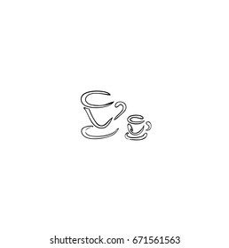 Coffee mug Set Sketch. Calligraphy Vector.