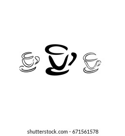 Coffee mug Set Sketch. Calligraphy Vector.