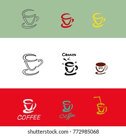 Coffee mug. Set. Sketch. Coffee logo. Vector.