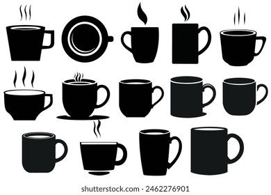 Vectores de silueta de taza de café. Siluetas de tazas de café.