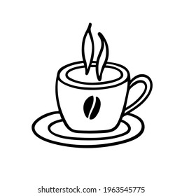 Coffee mug sketch. Vector Logo for coffee company, cafe. Hand drawn simple mug doodle clipart. Line art in minimalist style. Banner, poster Template for coffee shop or restaurant. Hot drink in cup