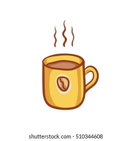 Coffee mug sketchy vector clipart. Vector design element. Sketch for flyer, banner, ad, package. Hand drawn mug of hot coffee with bean, isolated on white