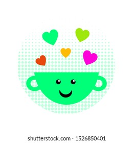 Coffee mug with smile and hearts vector. Morning coffee vector illustration. Tea cup with smile and hearts