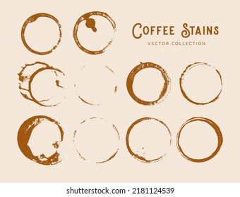 Coffee Mug Stain In Circle Shape Vector Collection Set