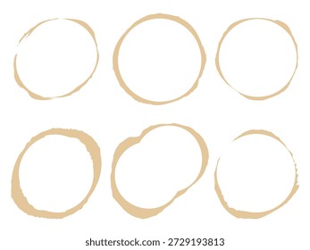 Coffee mug stain trace. Dirty cup ring mark. Brown tea splash or coffee drink splatter isolated on white background. Messy round liquid spot