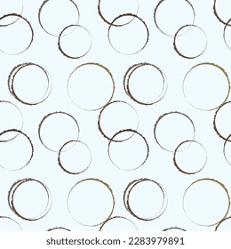 Coffee mug stamps, seamless endless vector pattern with hand drawn rings, circles