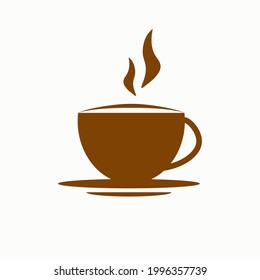Coffee mug with steam in flat style - stock vector.	