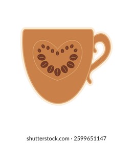 Coffee mug sticker, alone, isolated on a transparent background. Flat vector illustration. Symbol, emblem, clip art, decorative element for menu, cafeteria, coffee shop, coffee lovers, kitchenware.