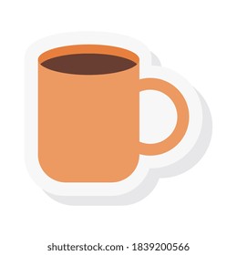 coffee mug sticker and flat style icon design of drink caffeine breakfast and beverage theme Vector illustration