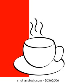 coffee mug or tea cup outline with red and white background - vector
