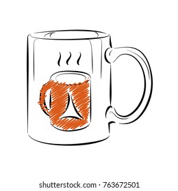 Coffee Mug template. Outline style drawing. Isolated vector illustration for web or print design.