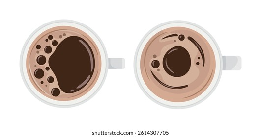 Coffee mug top view. Flat vector, clipart illustration isolated on white background.