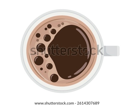 Coffee mug top view. Flat vector, clipart illustration isolated on white background.
