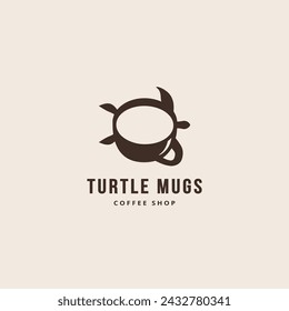 Coffee mug and turtle logo combination. Creative idea coffee shop icon