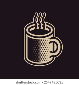 Coffee mug vector icon illustration isolated on dark background