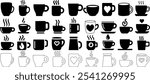 Coffee mug vector icons, tea cup silhouette set, heart, steam, cafe elements, perfect coffee cup for logos, infographics, websites, and coffee shop branding