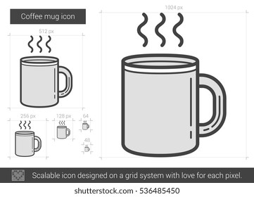 Coffee mug vector line icon isolated on white background. Coffee mug line icon for infographic, website or app. Scalable icon designed on a grid system.