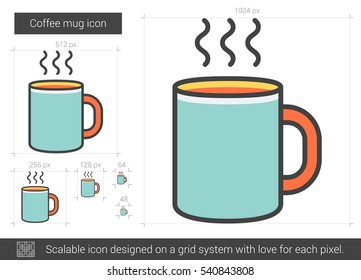 Coffee mug vector line icon isolated on white background. Coffee mug line icon for infographic, website or app. Scalable icon designed on a grid system.