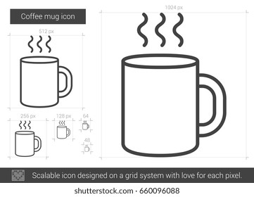 Coffee mug vector line icon isolated on white background. Coffee mug line icon for infographic, website or app. Scalable icon designed on a grid system.