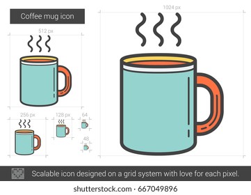 Coffee mug vector line icon isolated on white background. Coffee mug line icon for infographic, website or app. Scalable icon designed on a grid system.