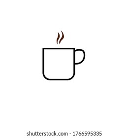 Coffee mug vector on white background. Thin line pot icon with brown coffee in it; cappuccino, brewed coffee, coffee shop logo. Menu icons.