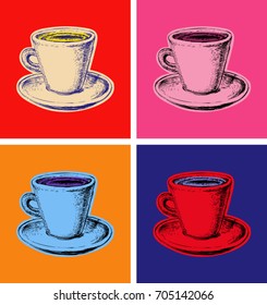 Coffee Mug Vector Pop Art Style. Andy Warhol. Modern art