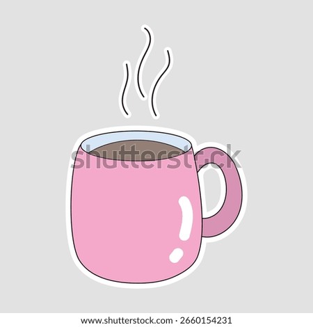 Coffee Mug vector sticker. Cozy illustration for cafe designs, breakfast themes, hot drink promotions, or comfort food concepts