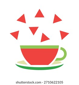 uma caneca de café com triângulos de melancia arranjados
